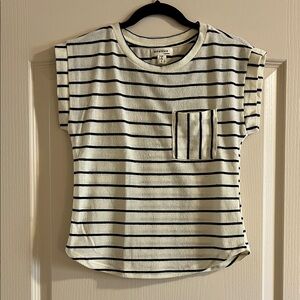 Monteau White Tee with Black Stripes and Chest Pocket